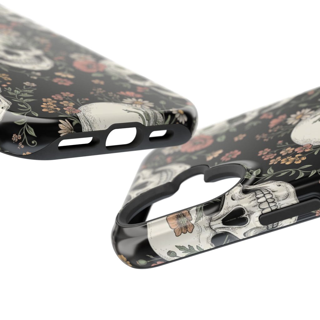 Skull & Floral Magnetic Phone Case — Impact-Resistant iPhone Cover