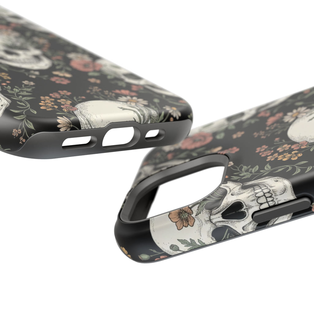 Skull & Floral Magnetic Phone Case — Impact-Resistant iPhone Cover