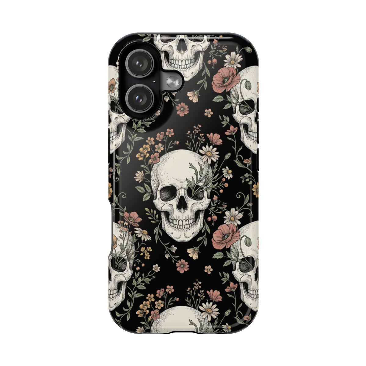 Skull & Floral Magnetic Phone Case — Impact-Resistant iPhone Cover