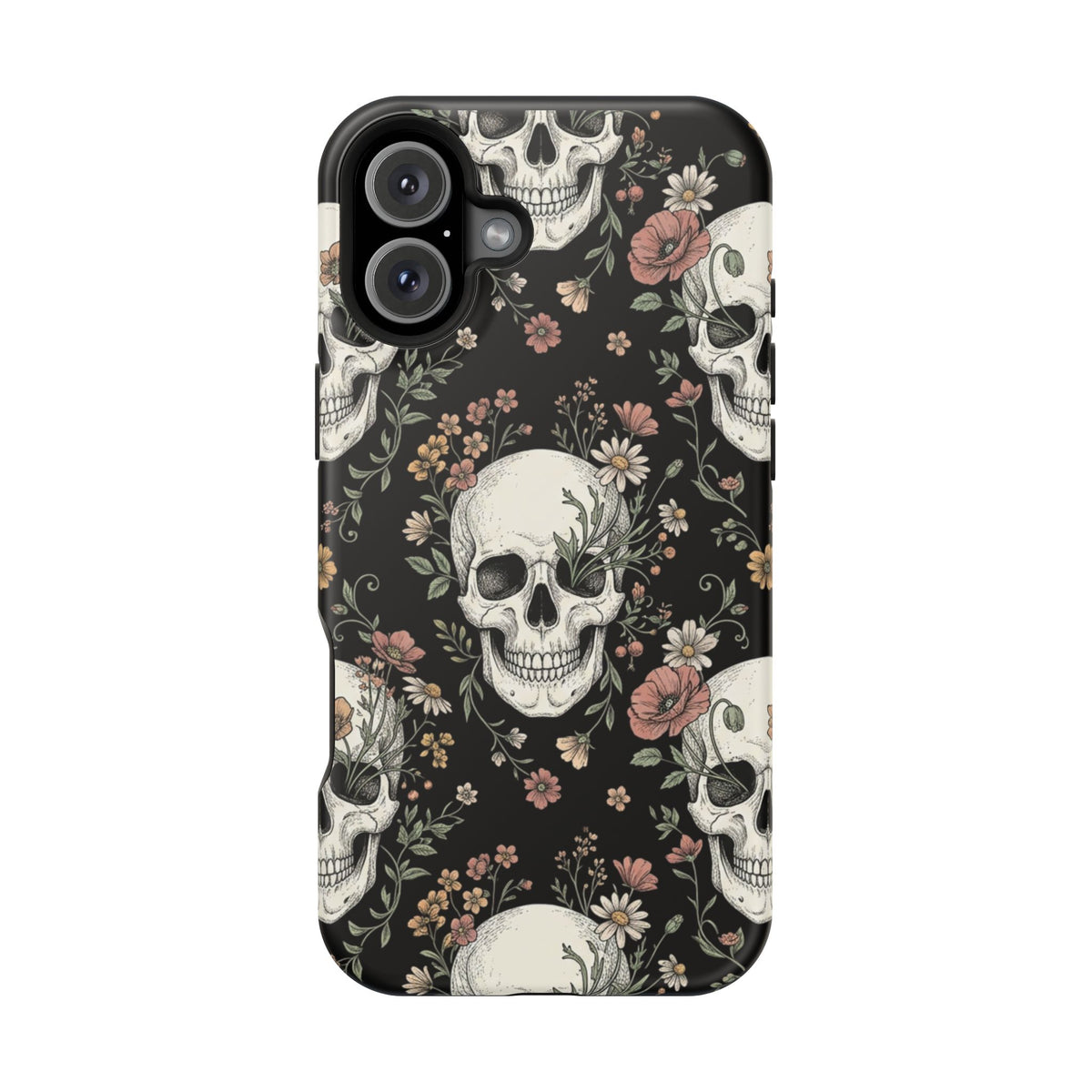 Skull & Floral Magnetic Phone Case — Impact-Resistant iPhone Cover