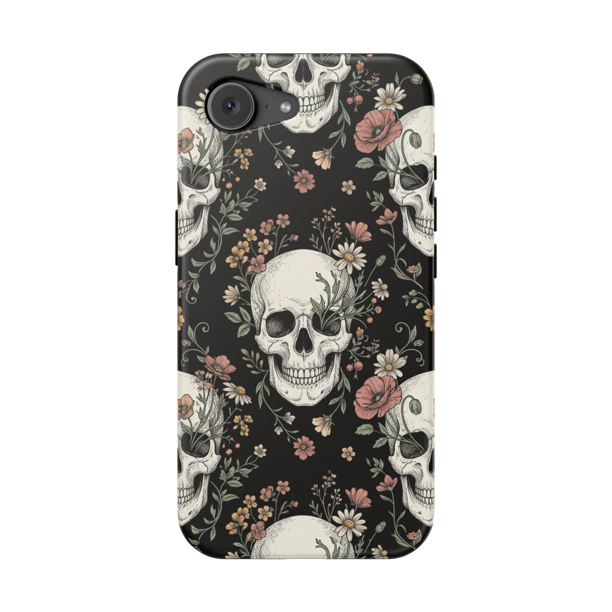 Skull & Floral Magnetic Phone Case — Impact-Resistant iPhone Cover