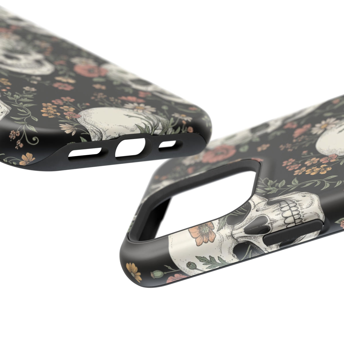Skull & Floral Magnetic Phone Case — Impact-Resistant iPhone Cover