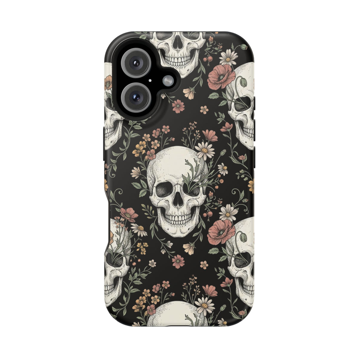 Skull & Floral Magnetic Phone Case — Impact-Resistant iPhone Cover