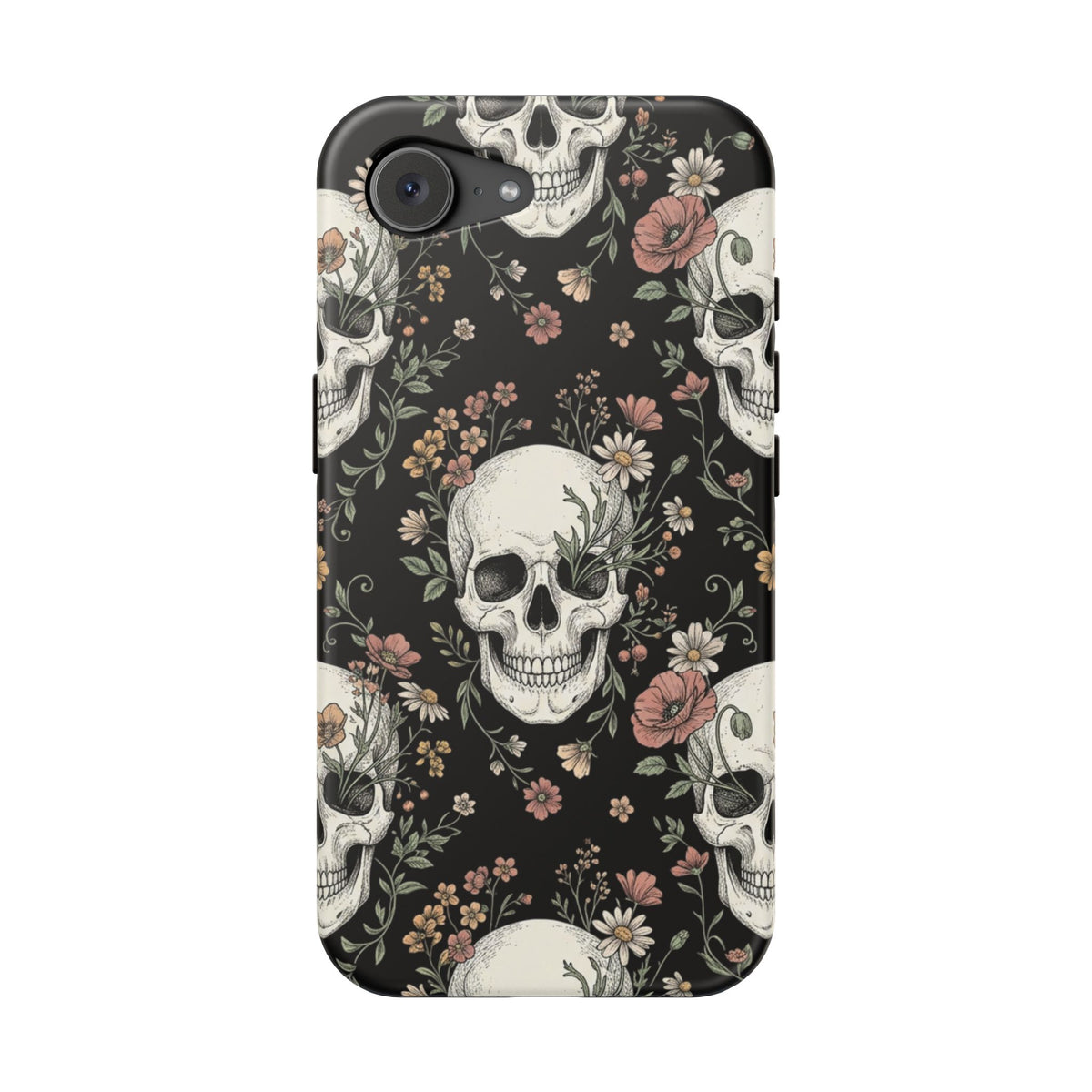Skull & Floral Magnetic Phone Case — Impact-Resistant iPhone Cover
