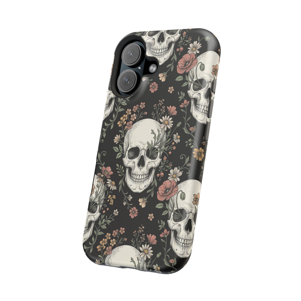 Skull & Floral Magnetic Phone Case — Impact-Resistant iPhone Cover