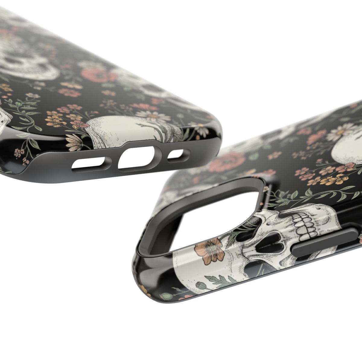 Skull & Floral Magnetic Phone Case — Impact-Resistant iPhone Cover