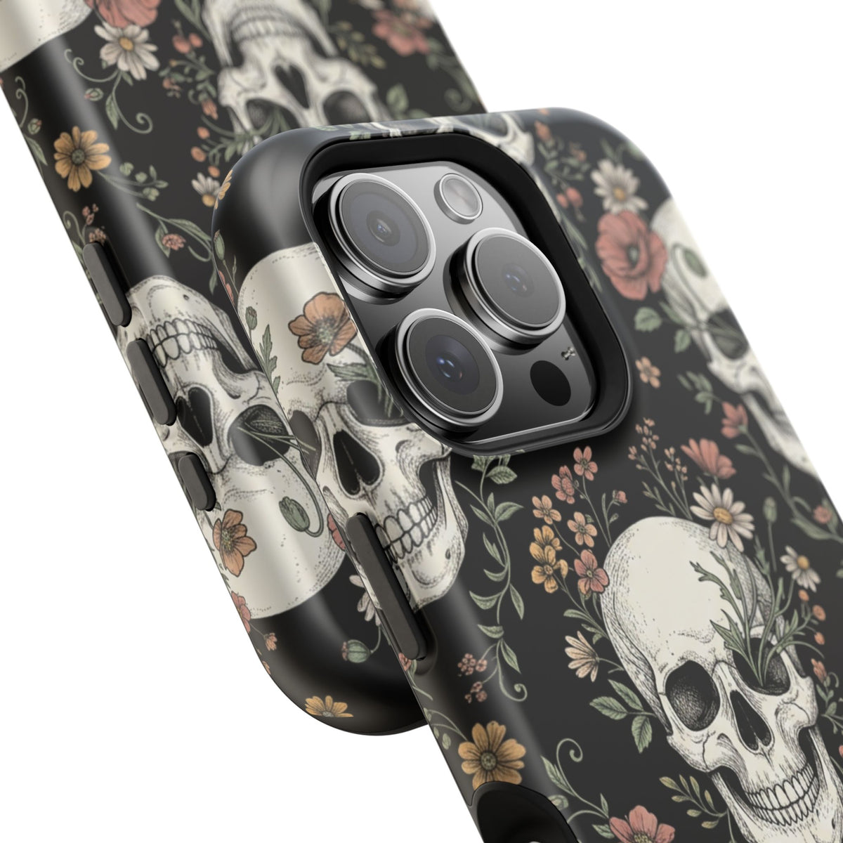 Skull & Floral Magnetic Phone Case — Impact-Resistant iPhone Cover