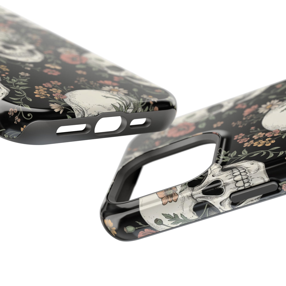 Skull & Floral Magnetic Phone Case — Impact-Resistant iPhone Cover