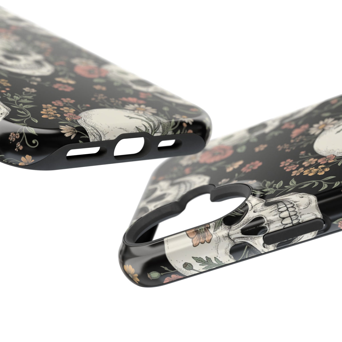 Skull & Floral Magnetic Phone Case — Impact-Resistant iPhone Cover