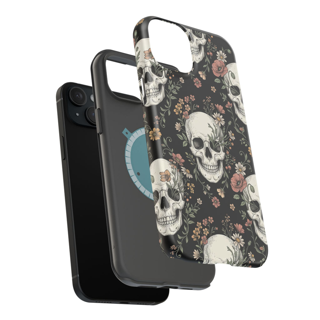 Skull & Floral Magnetic Phone Case — Impact-Resistant iPhone Cover