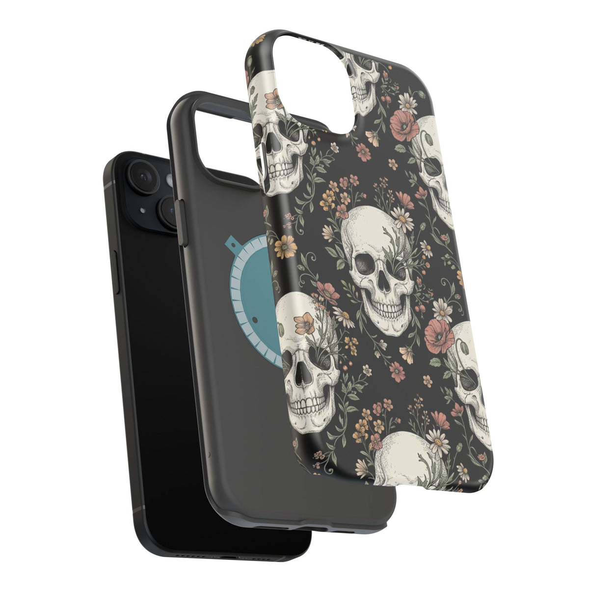 Skull & Floral Magnetic Phone Case — Impact-Resistant iPhone Cover