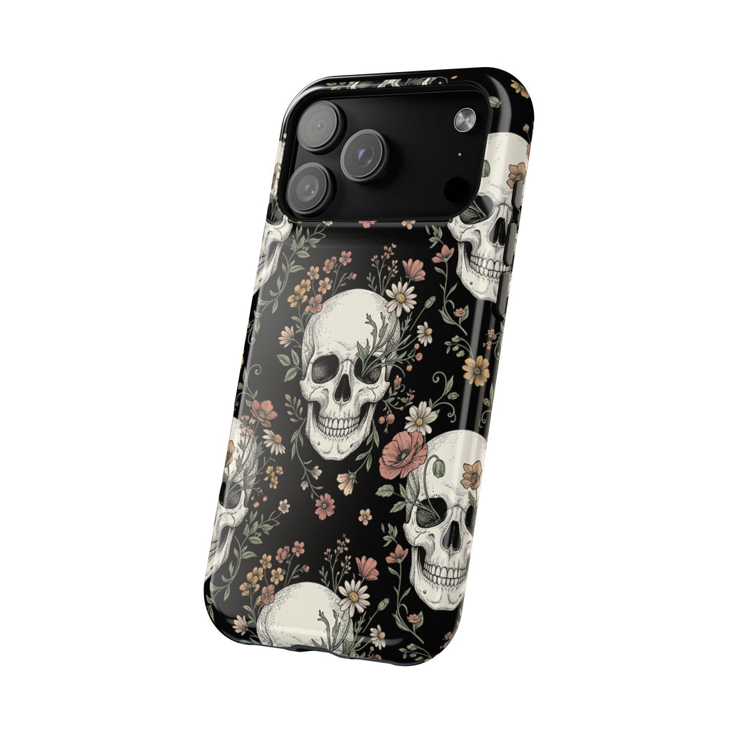 Skull & Floral Magnetic Phone Case — Impact-Resistant iPhone Cover