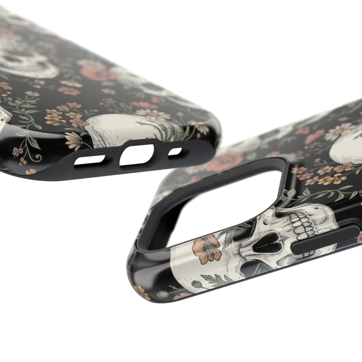 Skull & Floral Magnetic Phone Case — Impact-Resistant iPhone Cover