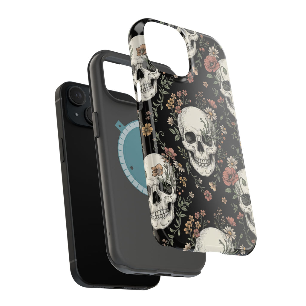 Skull & Floral Magnetic Phone Case — Impact-Resistant iPhone Cover