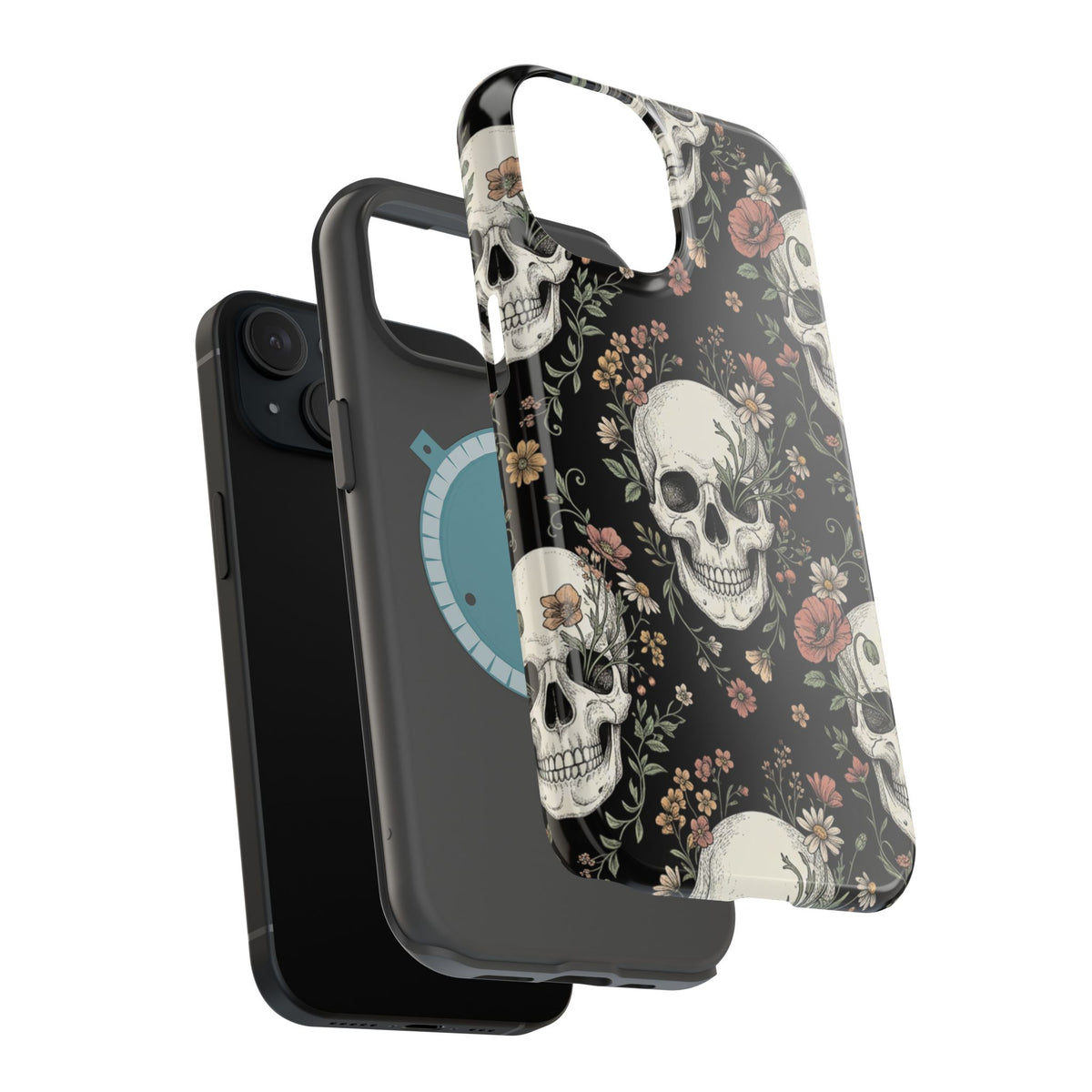Skull & Floral Magnetic Phone Case — Impact-Resistant iPhone Cover