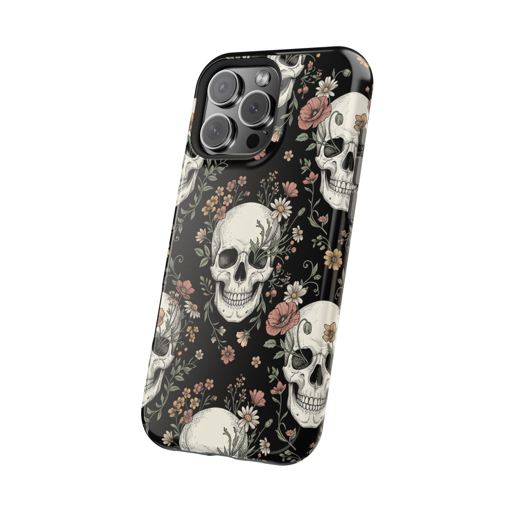 Skull & Floral Magnetic Phone Case — Impact-Resistant iPhone Cover