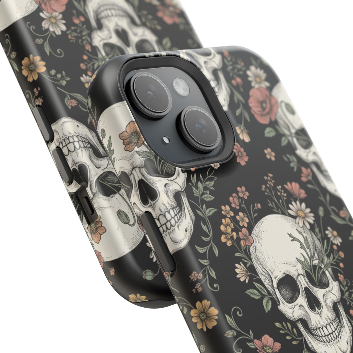 Skull & Floral Magnetic Phone Case — Impact-Resistant iPhone Cover