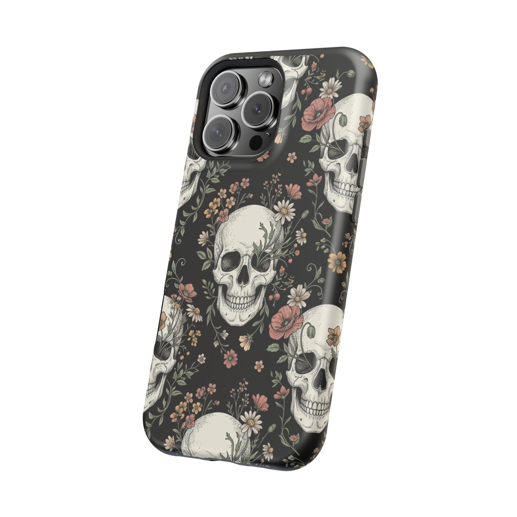 Skull & Floral Magnetic Phone Case — Impact-Resistant iPhone Cover