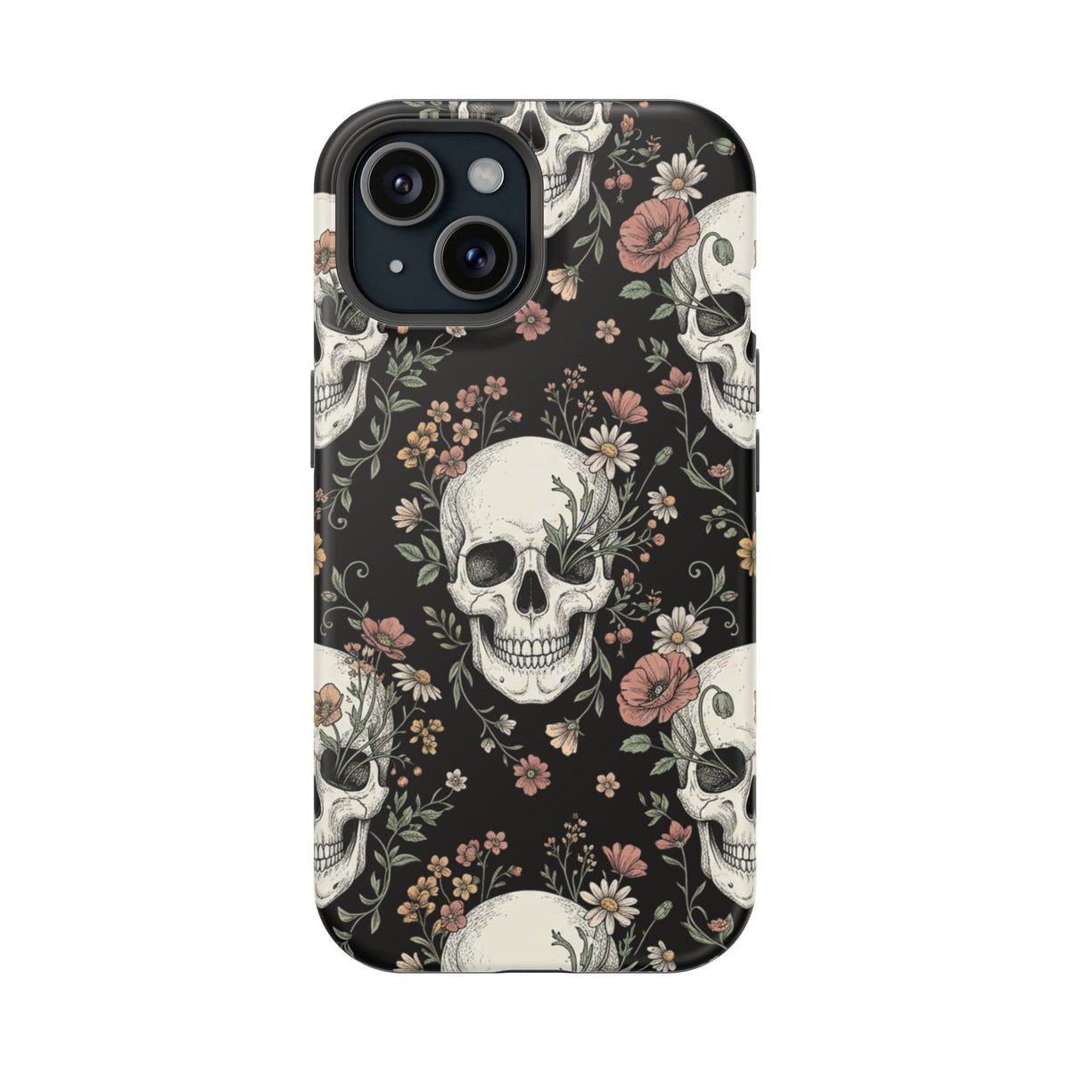 Skull & Floral Magnetic Phone Case — Impact-Resistant iPhone Cover