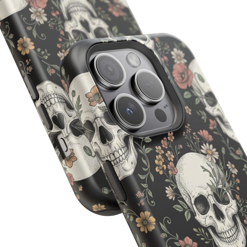 Skull & Floral Magnetic Phone Case — Impact-Resistant iPhone Cover