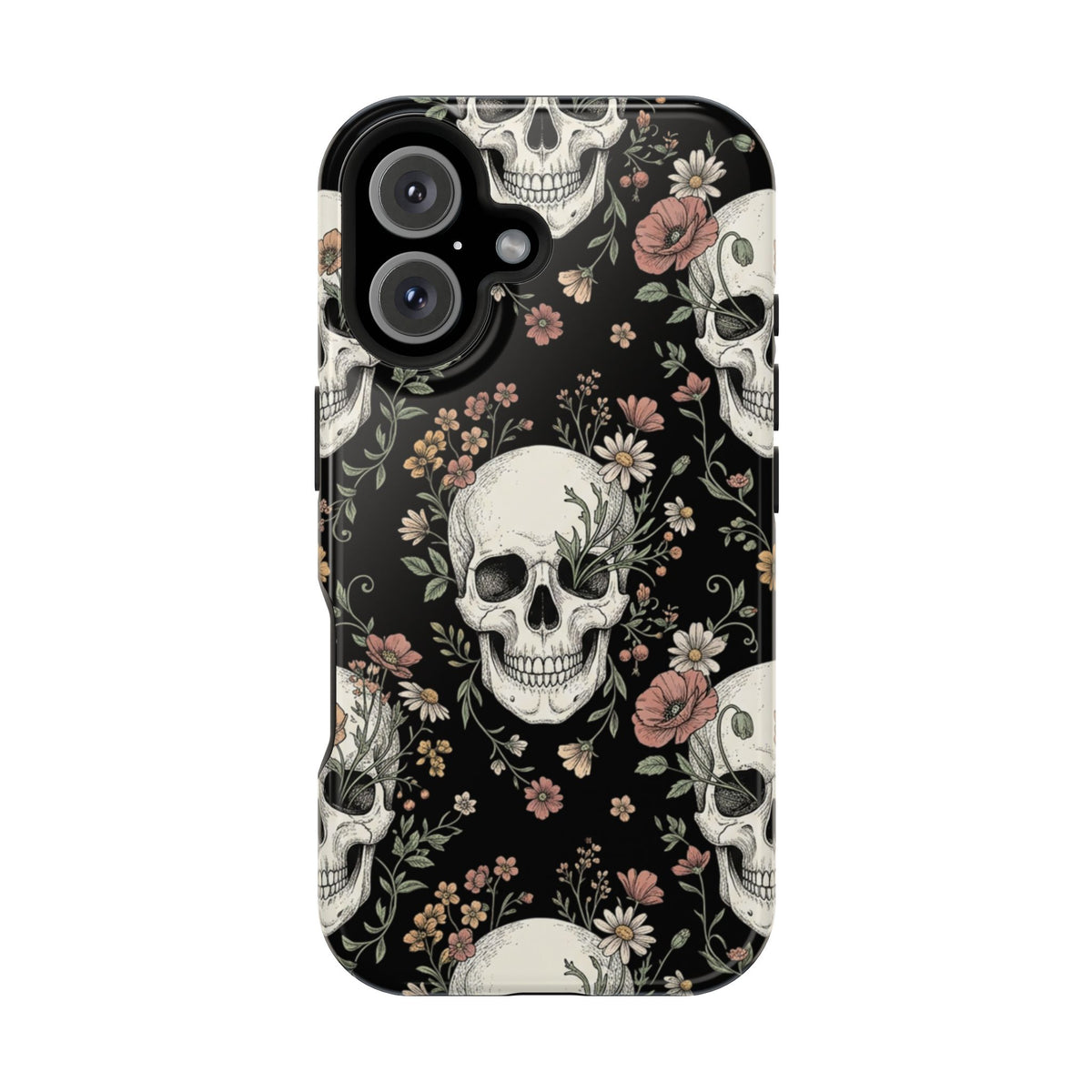 Skull & Floral Magnetic Phone Case — Impact-Resistant iPhone Cover