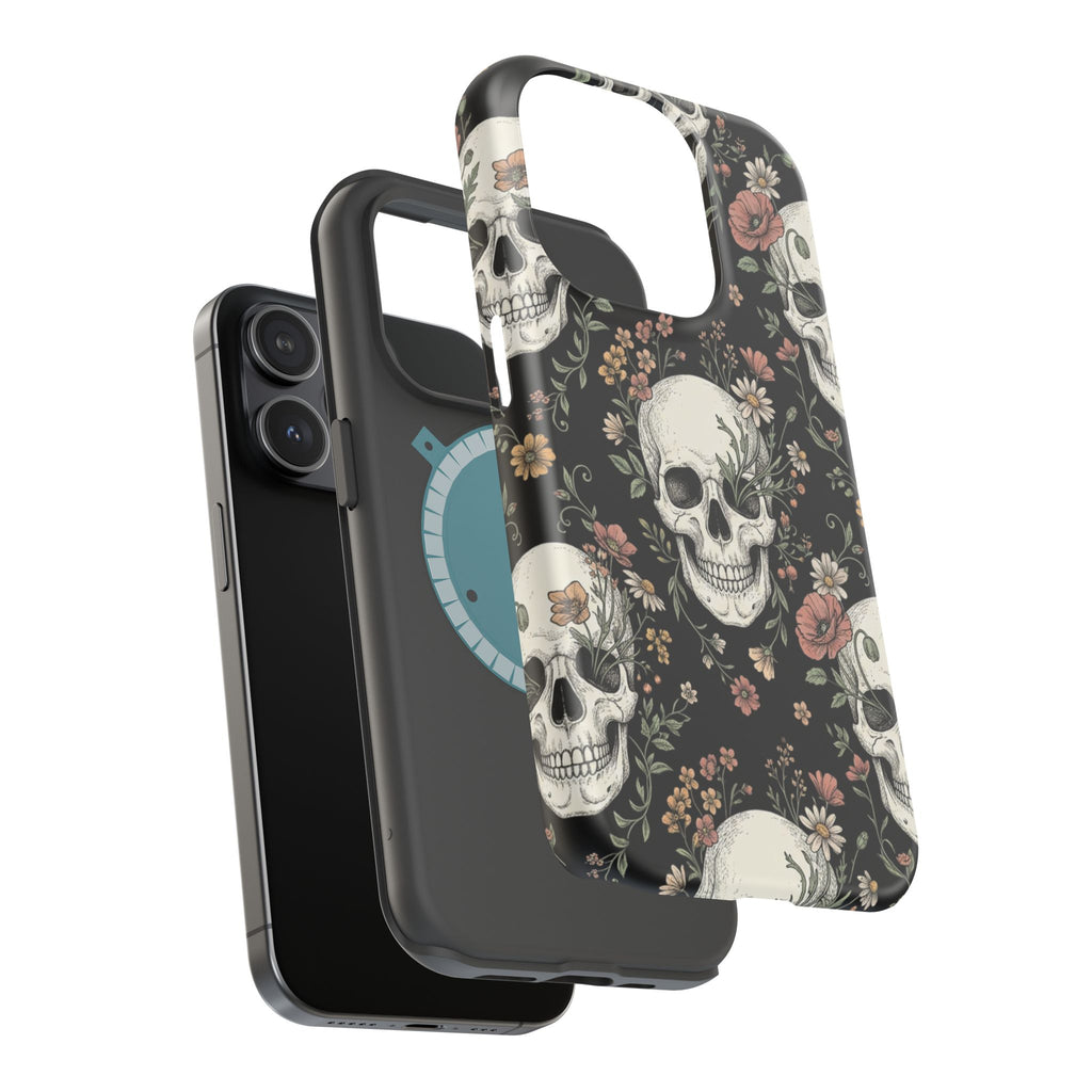 Skull & Floral Magnetic Phone Case — Impact-Resistant iPhone Cover