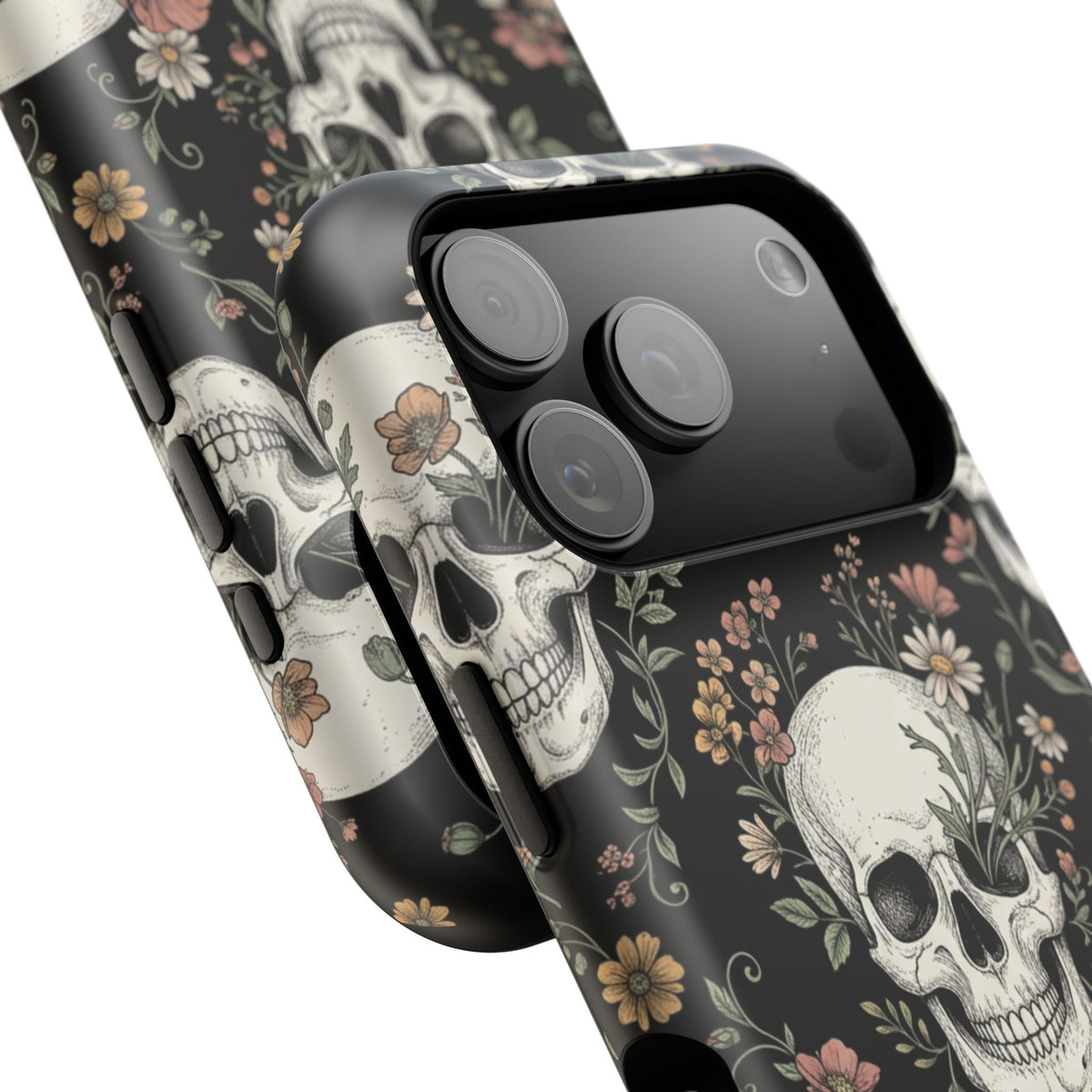 Skull & Floral Magnetic Phone Case — Impact-Resistant iPhone Cover