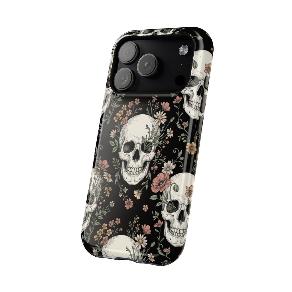 Skull & Floral Magnetic Phone Case — Impact-Resistant iPhone Cover