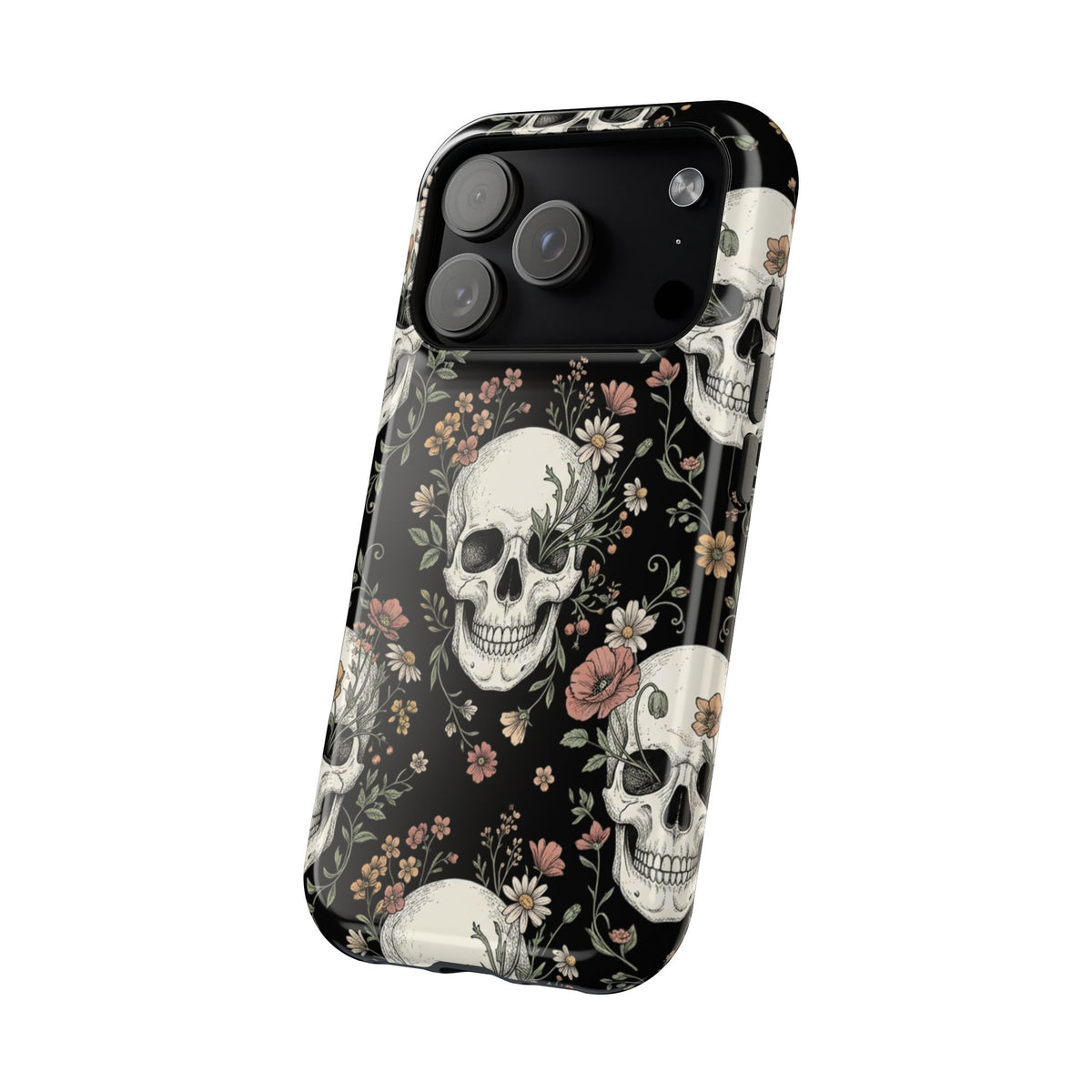 Skull & Floral Magnetic Phone Case — Impact-Resistant iPhone Cover