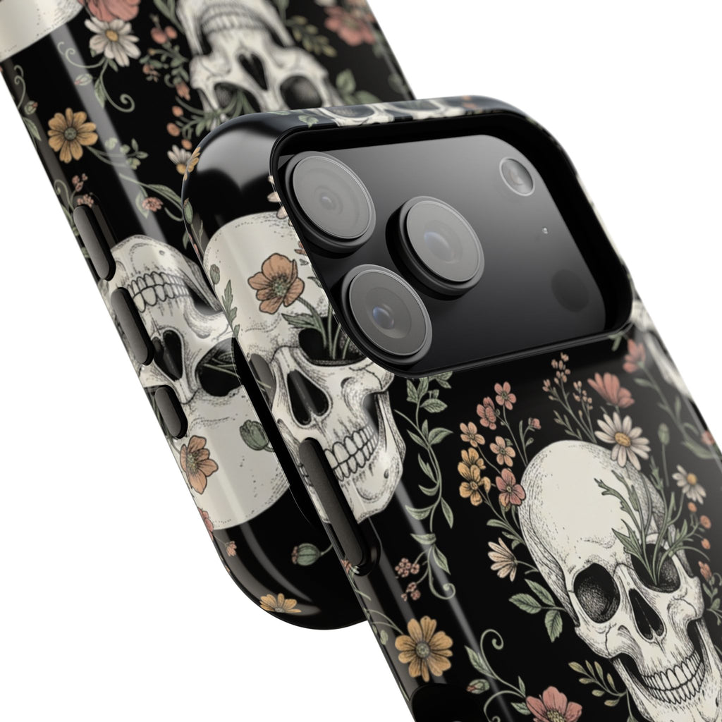 Skull & Floral Magnetic Phone Case — Impact-Resistant iPhone Cover
