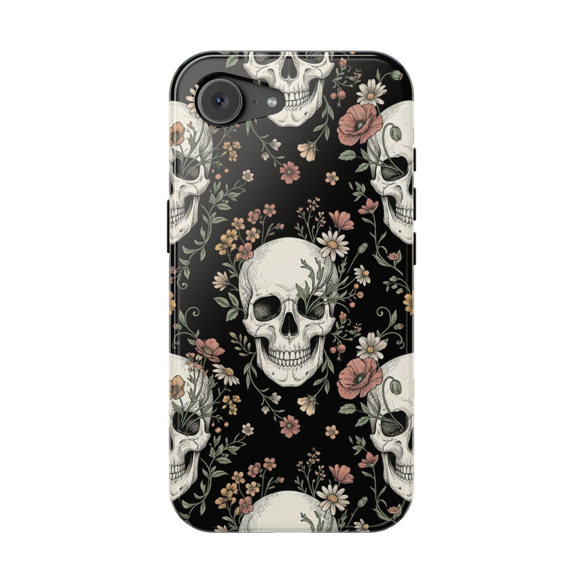Skull & Floral Magnetic Phone Case — Impact-Resistant iPhone Cover