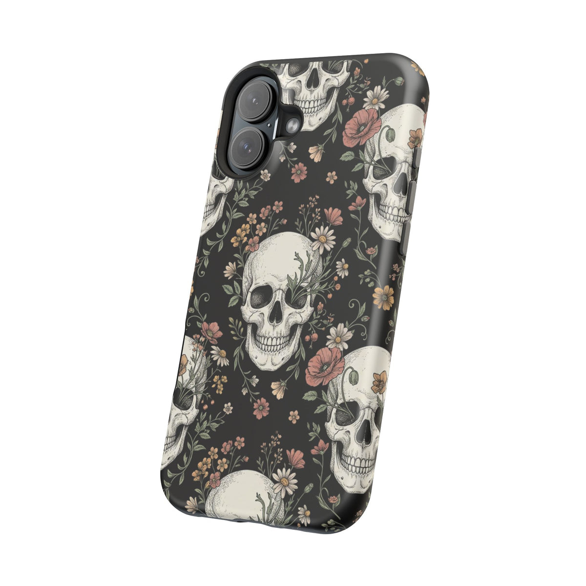 Skull & Floral Magnetic Phone Case — Impact-Resistant iPhone Cover