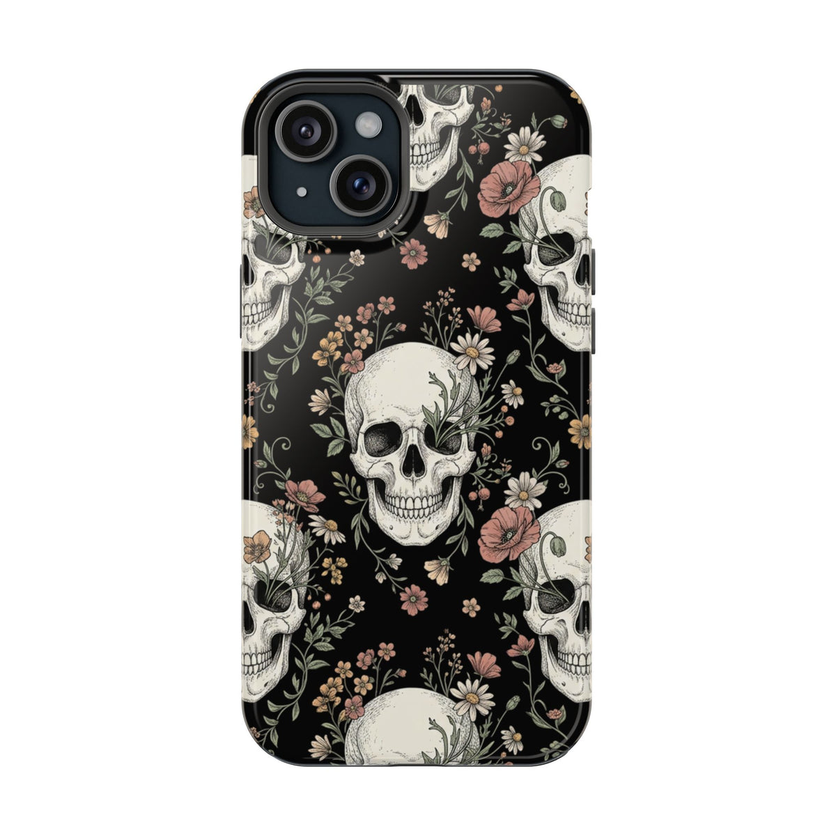 Skull & Floral Magnetic Phone Case — Impact-Resistant iPhone Cover