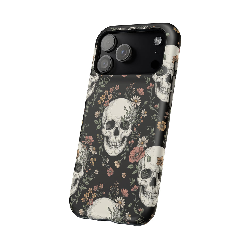 Skull & Floral Magnetic Phone Case — Impact-Resistant iPhone Cover