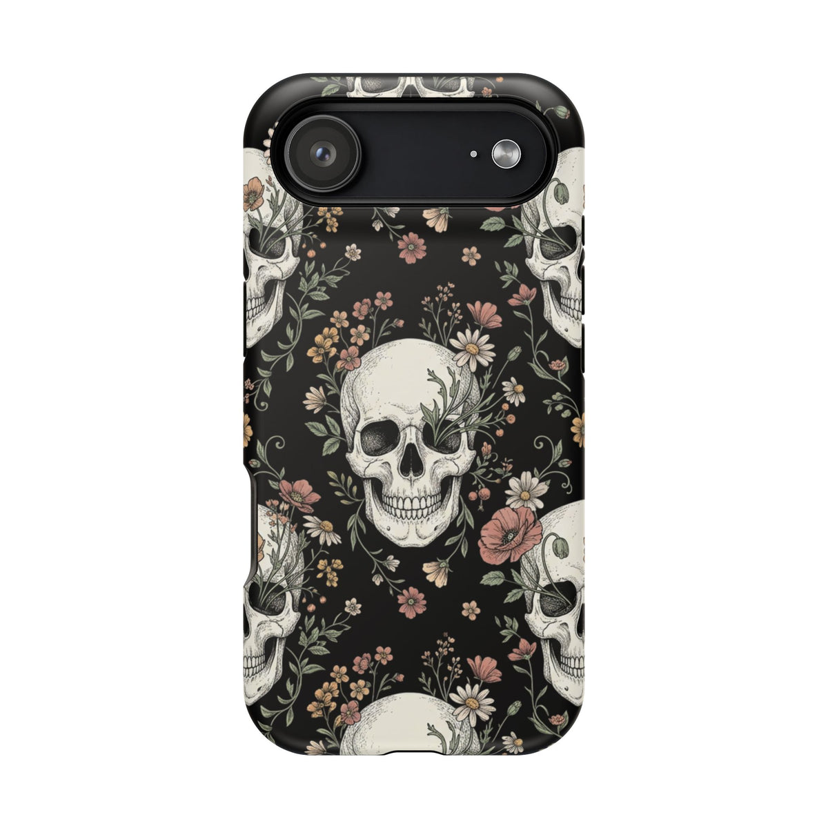 Skull & Floral Magnetic Phone Case — Impact-Resistant iPhone Cover