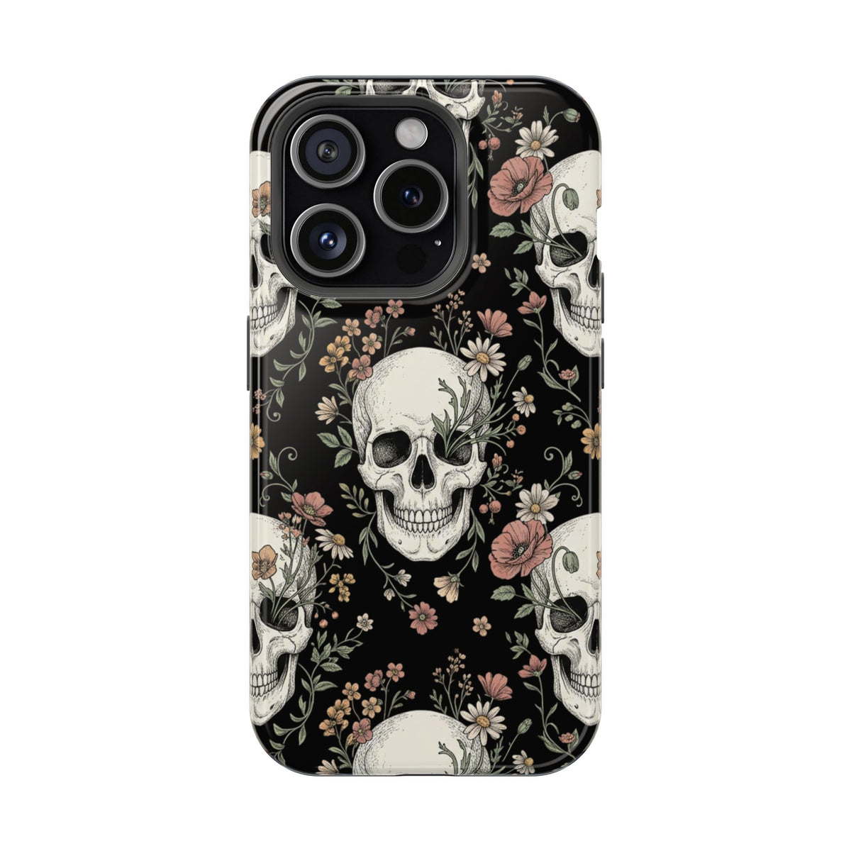 Skull & Floral Magnetic Phone Case — Impact-Resistant iPhone Cover