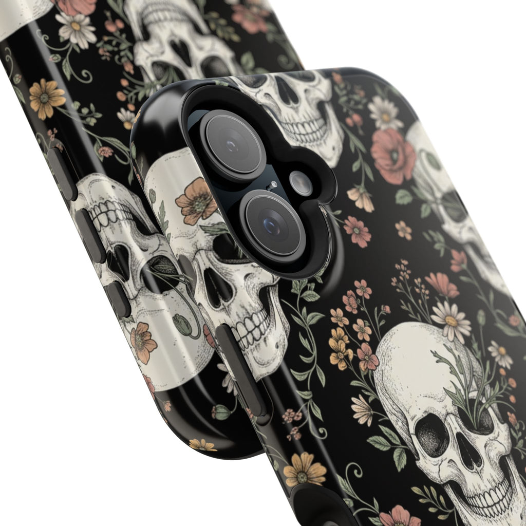 Skull & Floral Magnetic Phone Case — Impact-Resistant iPhone Cover