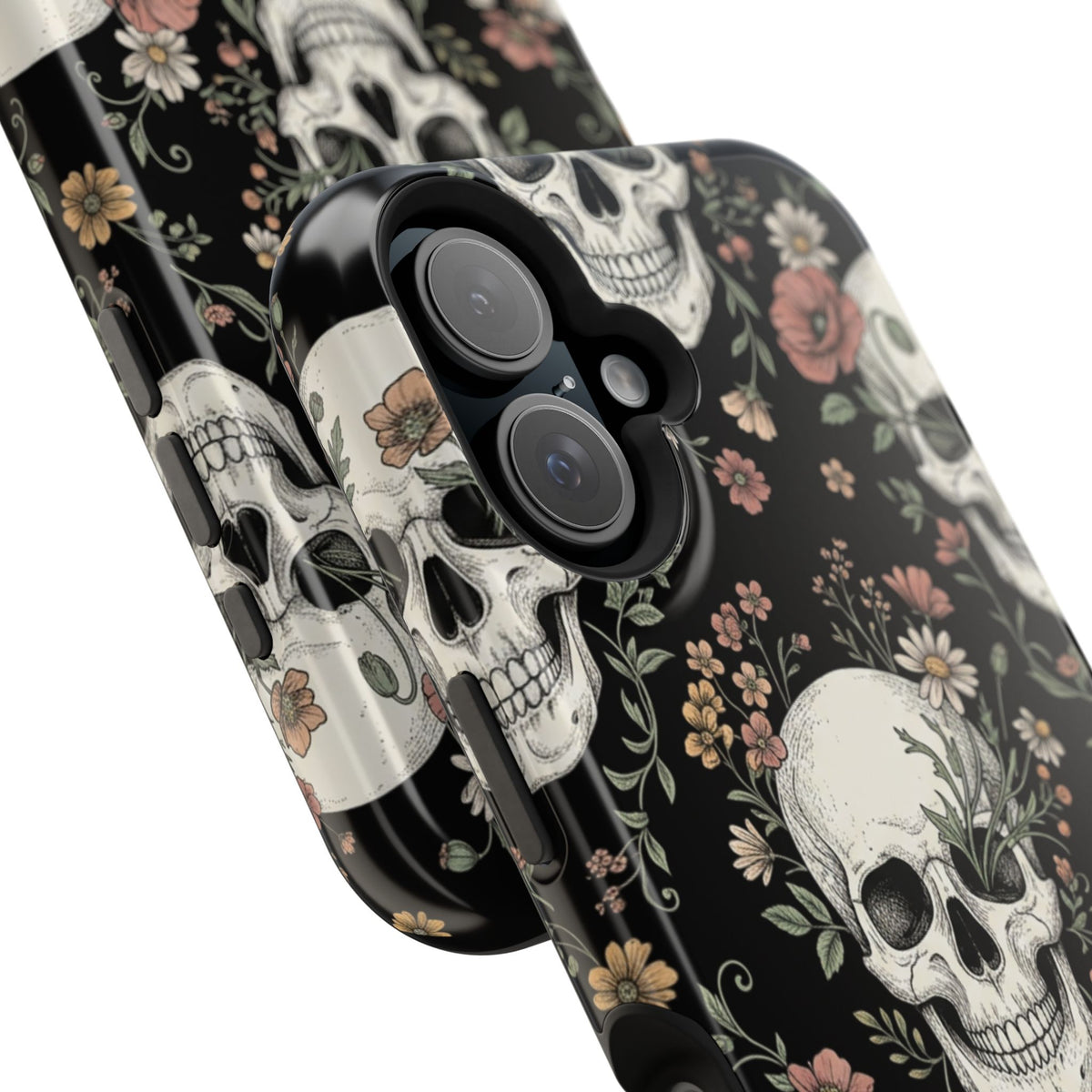 Skull & Floral Magnetic Phone Case — Impact-Resistant iPhone Cover