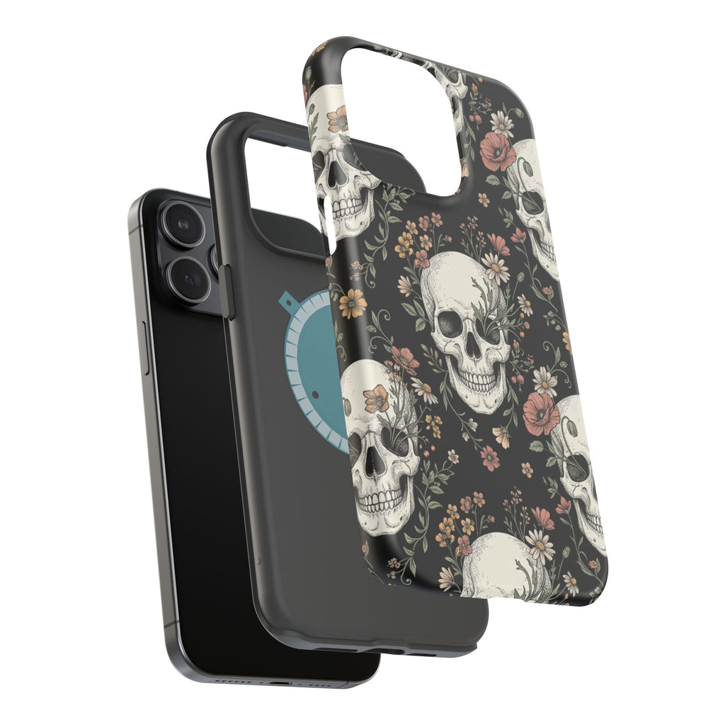 Skull & Floral Magnetic Phone Case — Impact-Resistant iPhone Cover