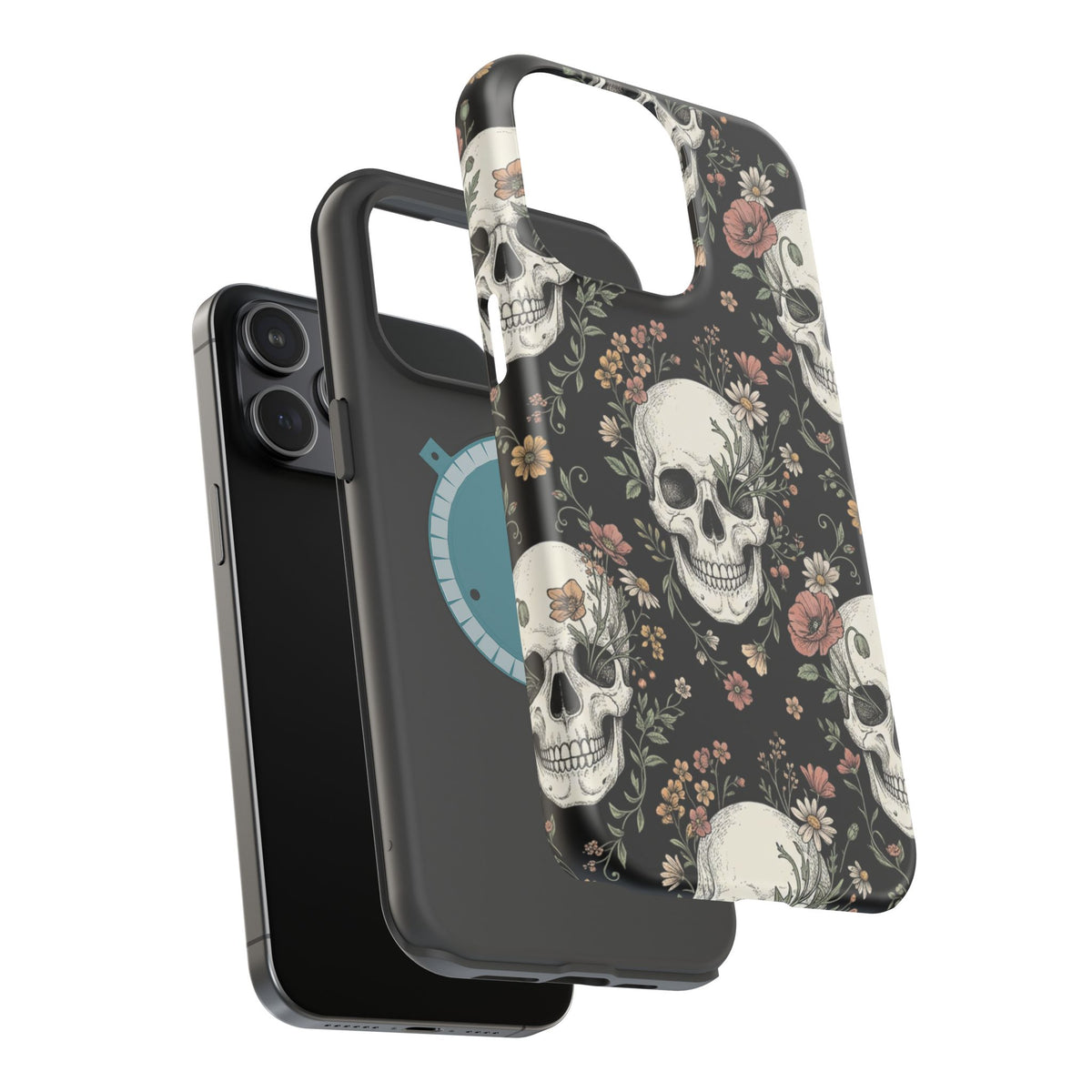 Skull & Floral Magnetic Phone Case — Impact-Resistant iPhone Cover