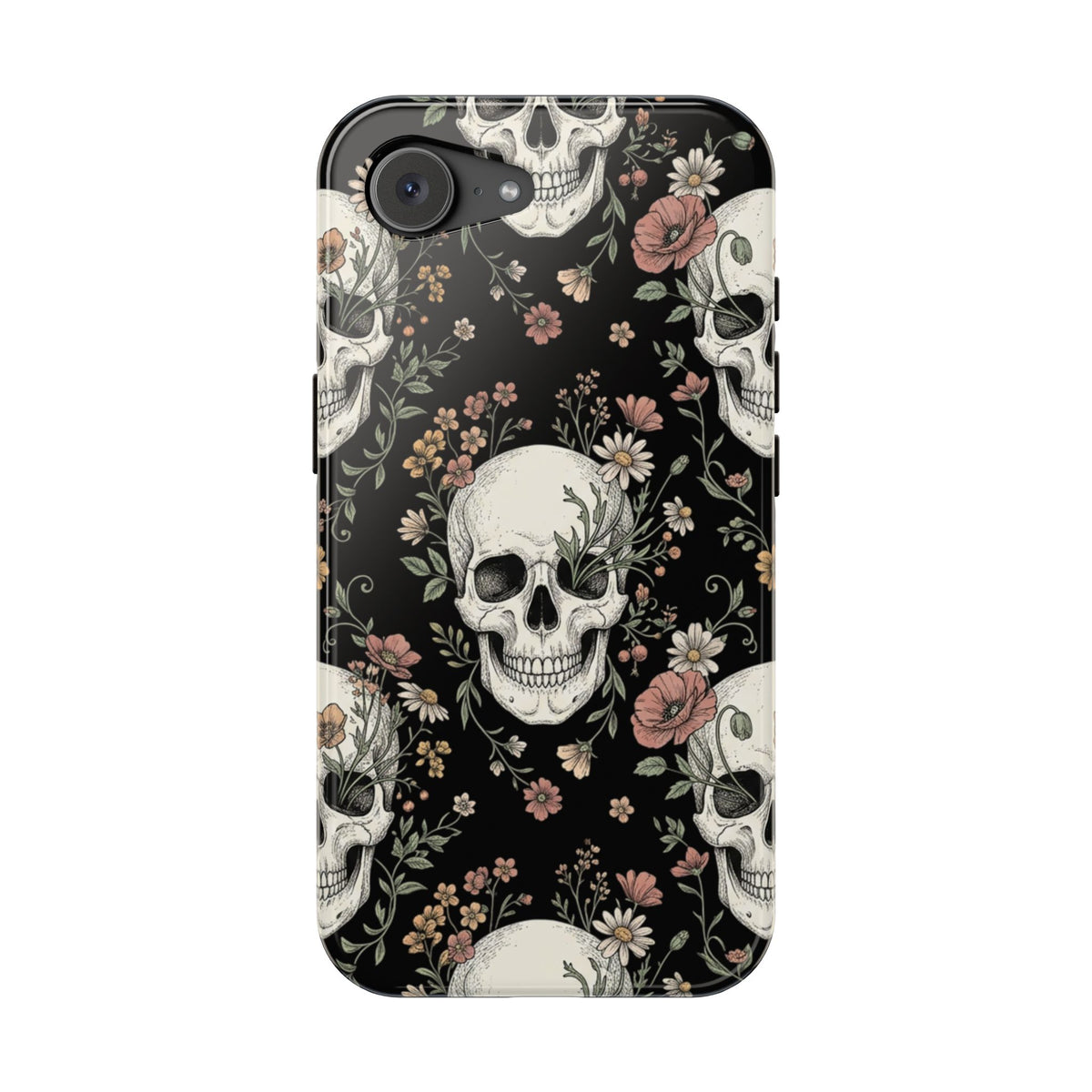 Skull & Floral Magnetic Phone Case — Impact-Resistant iPhone Cover