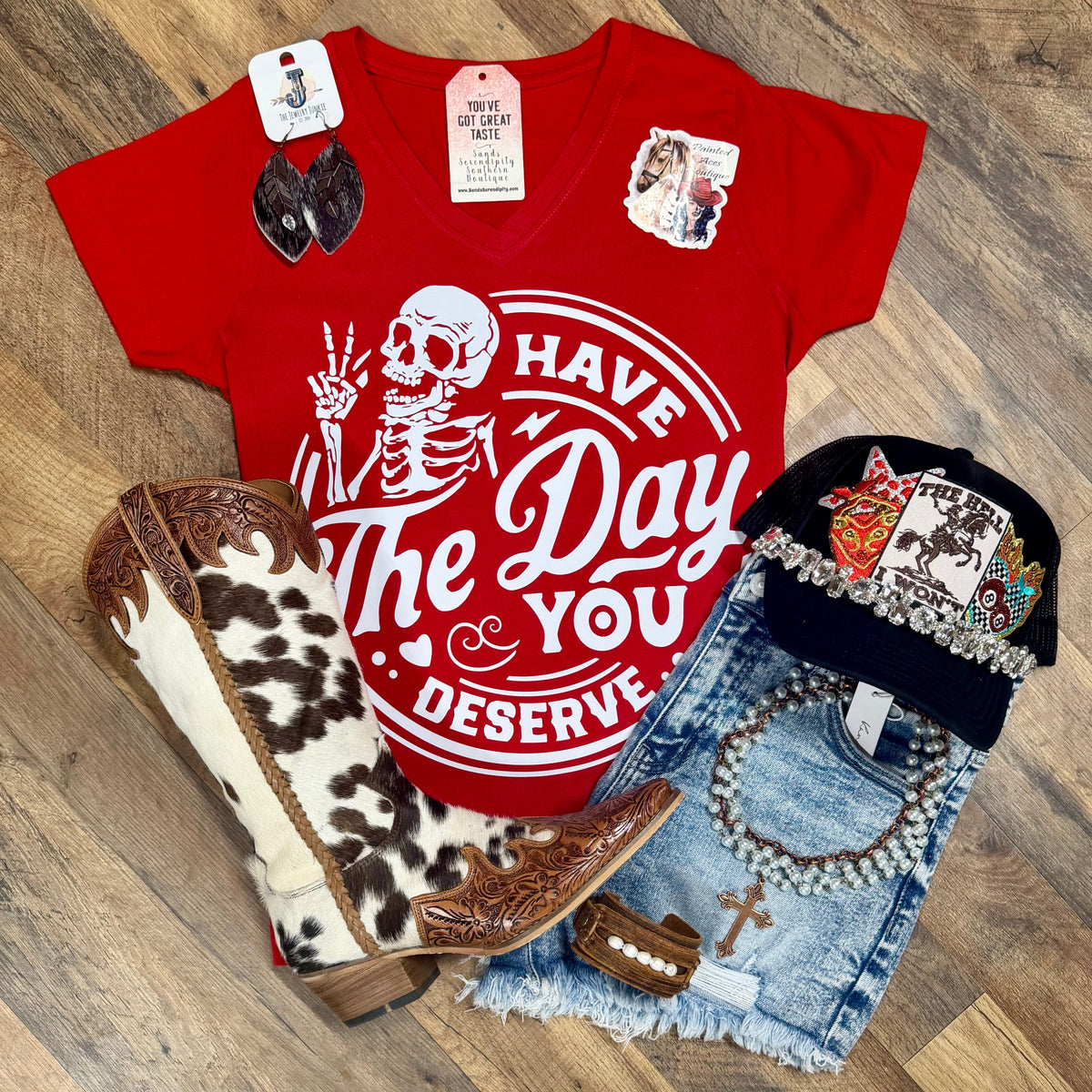 Have The Day You Deserve | Western V-Neck Graphic T-Shirt