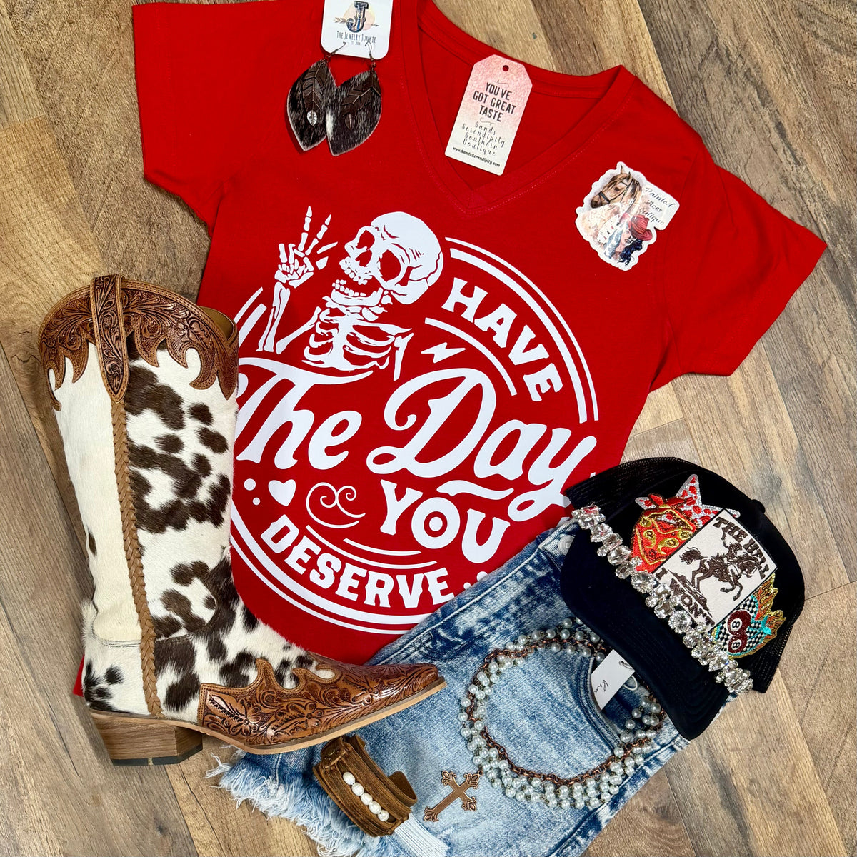 Have The Day You Deserve | Western V-Neck Graphic T-Shirt