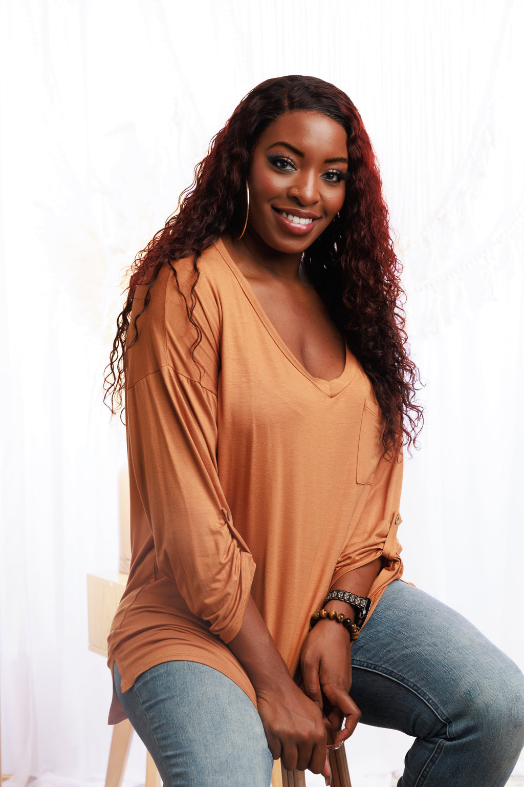 Golden Hour Attitude Mustard V-Neck Pocket Top