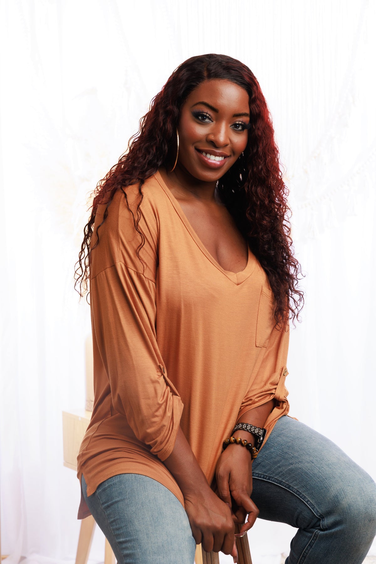 Golden Hour Attitude Mustard V-Neck Pocket Top