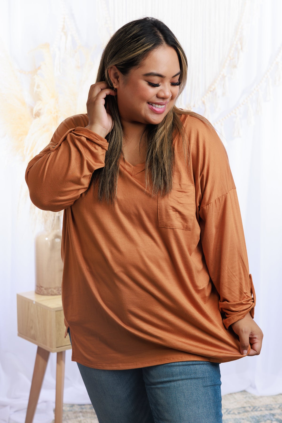 Golden Hour Attitude Mustard V-Neck Pocket Top