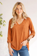 Golden Hour Attitude Mustard V-Neck Pocket Top