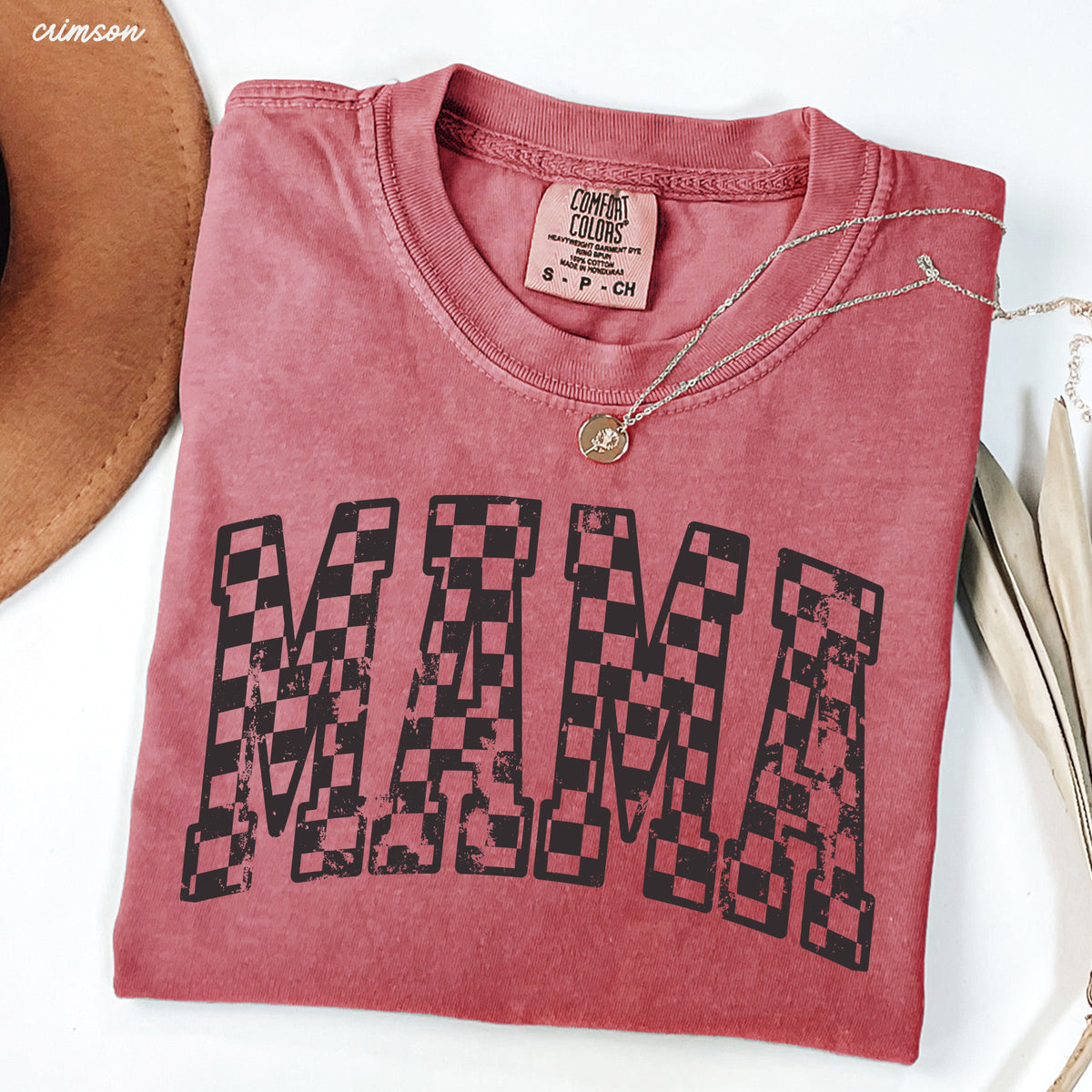 Mama Outline Checkered Tee *12 Colors (S-3X)