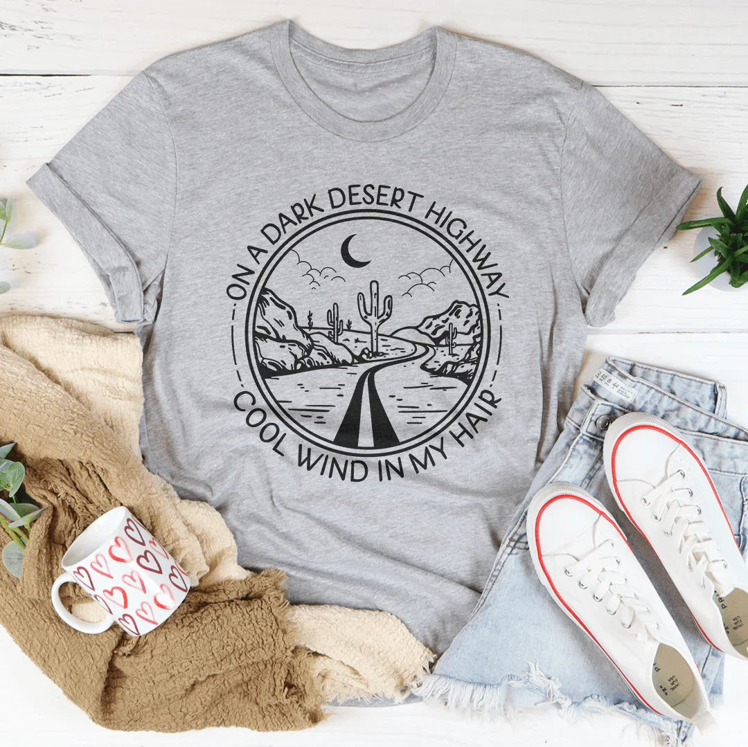 Retro Music Lyric Graphic Tee – "On A Dark Desert Highway"