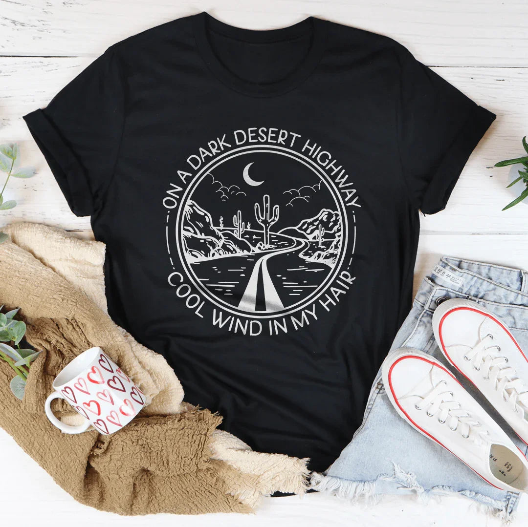 Retro Music Lyric Graphic Tee – "On A Dark Desert Highway"